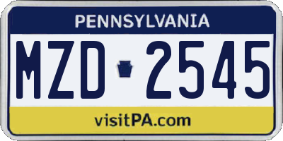 PA license plate MZD2545
