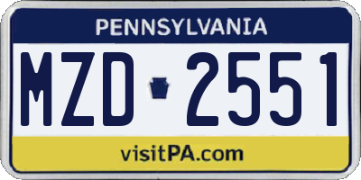 PA license plate MZD2551