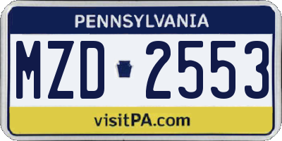 PA license plate MZD2553