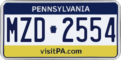 PA license plate MZD2554