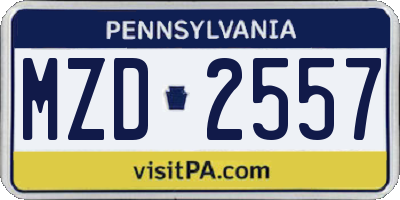 PA license plate MZD2557