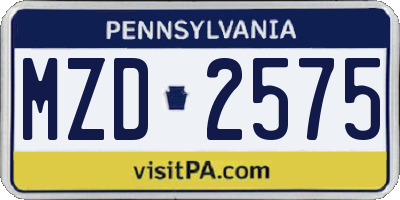 PA license plate MZD2575