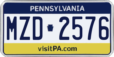 PA license plate MZD2576