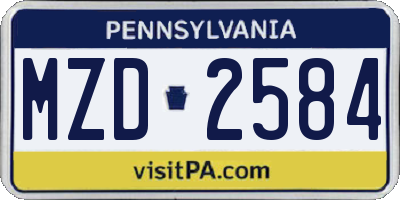 PA license plate MZD2584