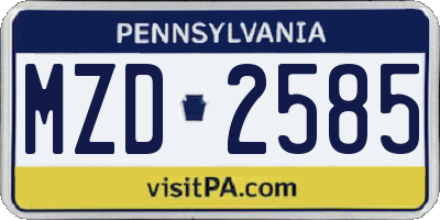 PA license plate MZD2585