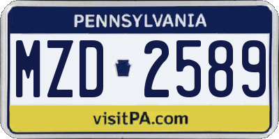 PA license plate MZD2589