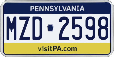PA license plate MZD2598