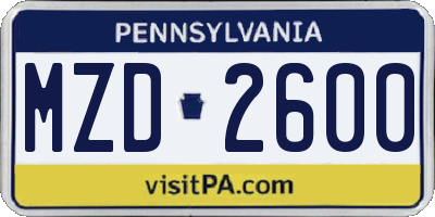 PA license plate MZD2600