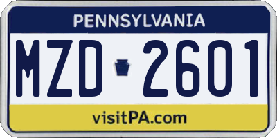 PA license plate MZD2601