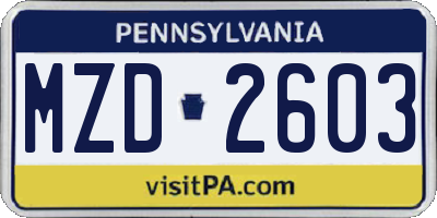 PA license plate MZD2603