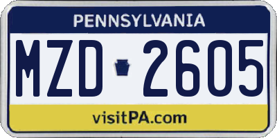 PA license plate MZD2605