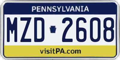 PA license plate MZD2608
