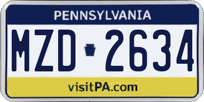 PA license plate MZD2634
