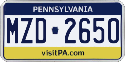 PA license plate MZD2650