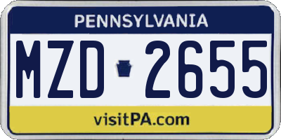 PA license plate MZD2655