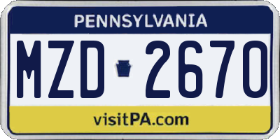 PA license plate MZD2670