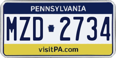 PA license plate MZD2734