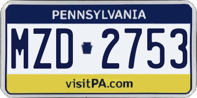 PA license plate MZD2753
