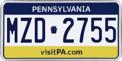 PA license plate MZD2755