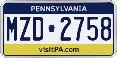 PA license plate MZD2758