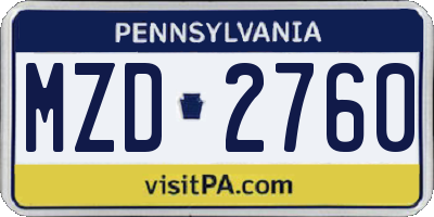 PA license plate MZD2760