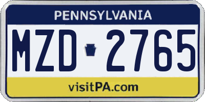 PA license plate MZD2765