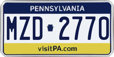 PA license plate MZD2770