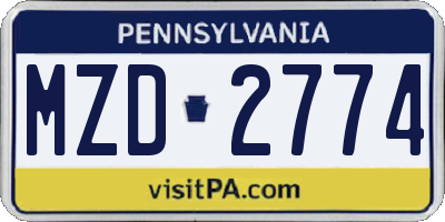 PA license plate MZD2774