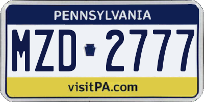 PA license plate MZD2777