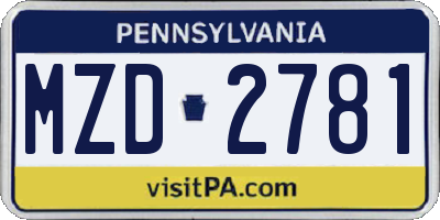 PA license plate MZD2781