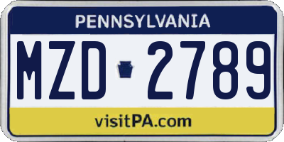 PA license plate MZD2789