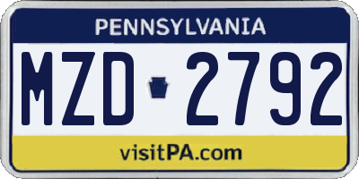 PA license plate MZD2792