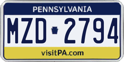 PA license plate MZD2794