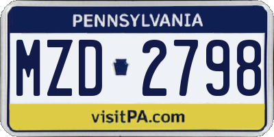 PA license plate MZD2798