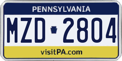 PA license plate MZD2804