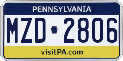 PA license plate MZD2806