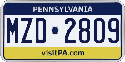 PA license plate MZD2809
