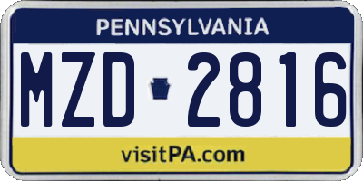 PA license plate MZD2816