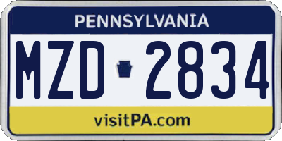 PA license plate MZD2834