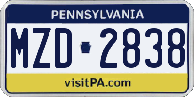 PA license plate MZD2838