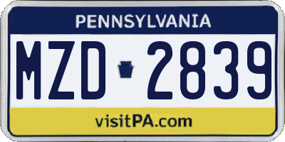 PA license plate MZD2839