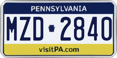 PA license plate MZD2840