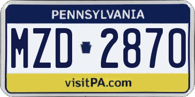 PA license plate MZD2870