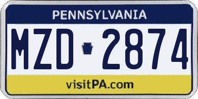 PA license plate MZD2874