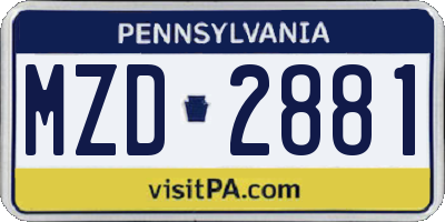 PA license plate MZD2881