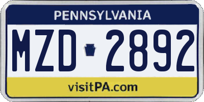 PA license plate MZD2892