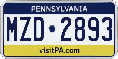 PA license plate MZD2893