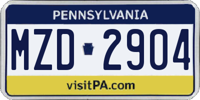 PA license plate MZD2904