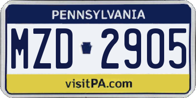 PA license plate MZD2905