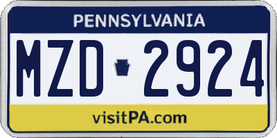 PA license plate MZD2924